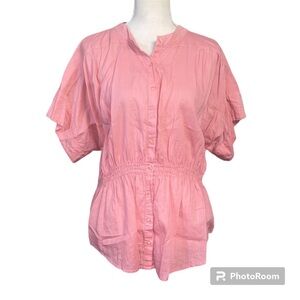 Free People Top Pink Sz. Sm. Short Sleeve Cotton Crochet Panel In Back